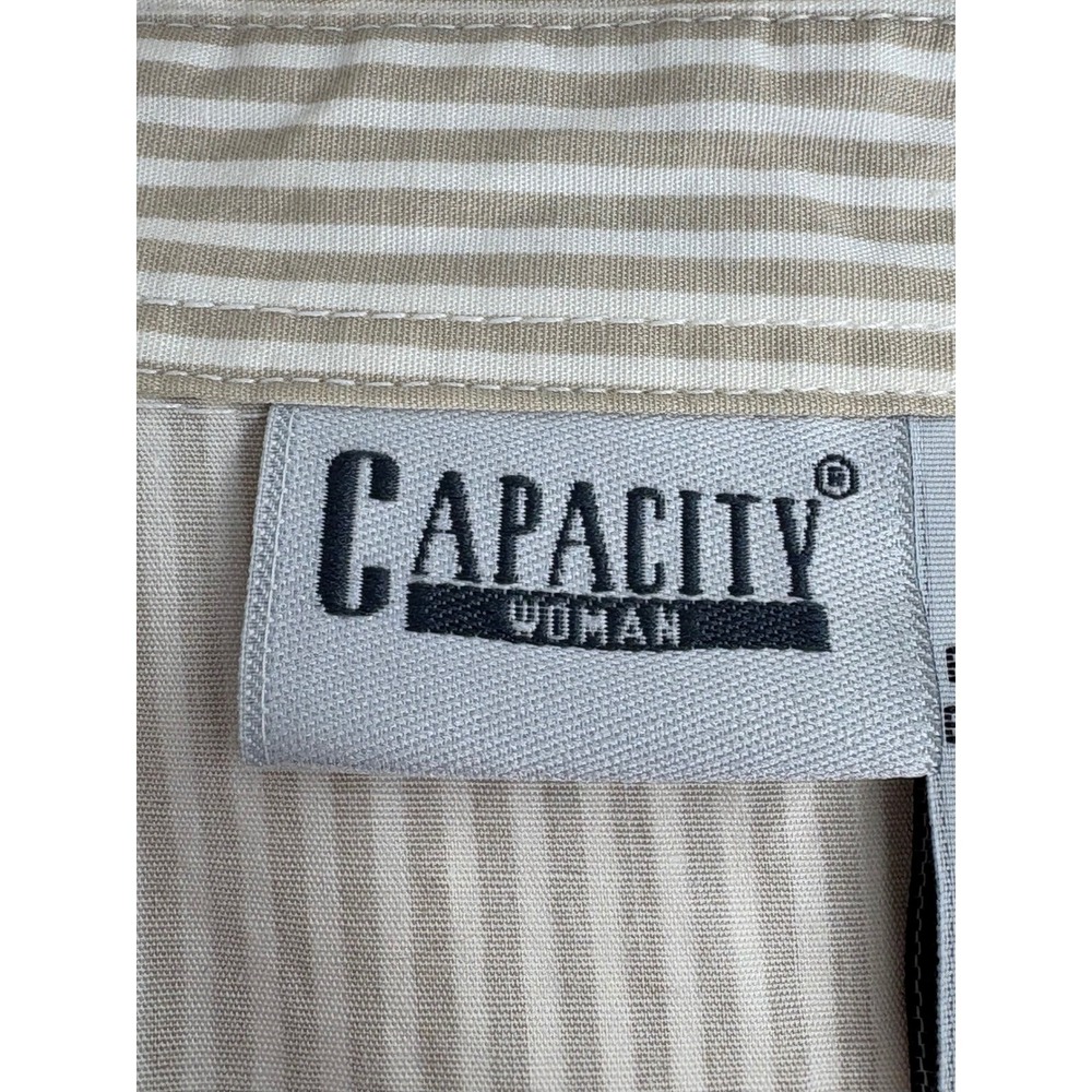 Capacity Woman Button Down Shirt Tan White Stripe Floral 100% Cotton 3X - Picture 7 of 9